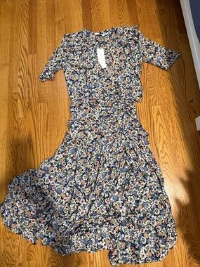 Veronica Beard Navy Floral Maxi Dress with Multicolor Blooms
